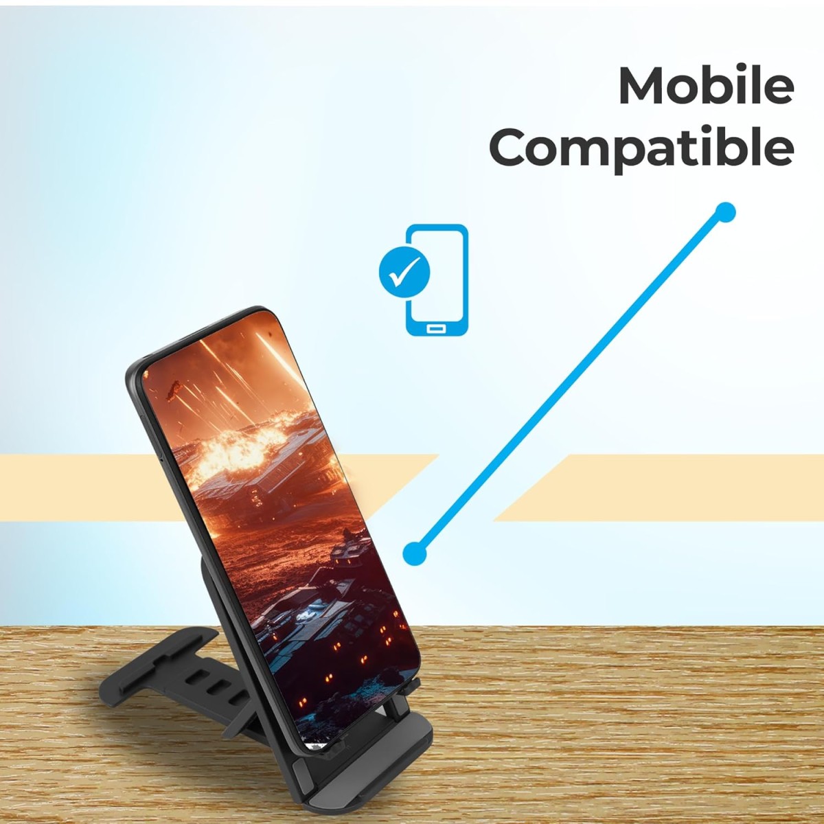 ZEBRONICS MS80 Mobile Holder with Adjustable Height, 10°- 50° Multiangle Adjustment, Foldable Design, Anti Skid Base, Matte Finish (Black)