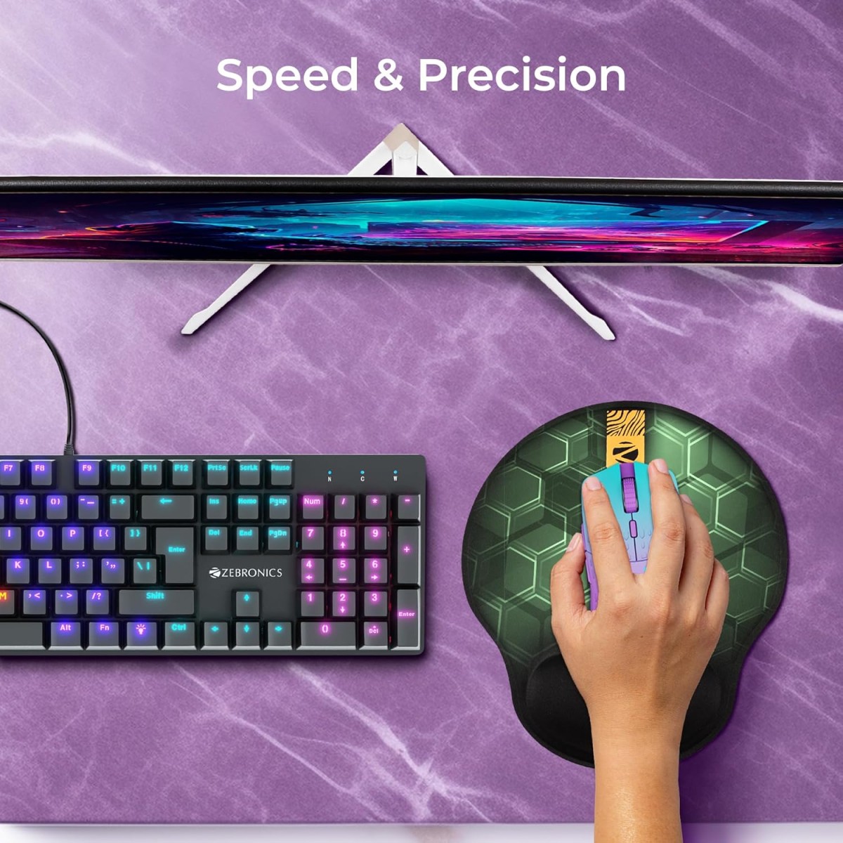 ZEBRONICS MSP-X5 Mouse Pad, for Speed and Precision Operation, Ultra-Smooth Fabric Surface + Memory Foam Wrist Rest, Optimised for All Mouse