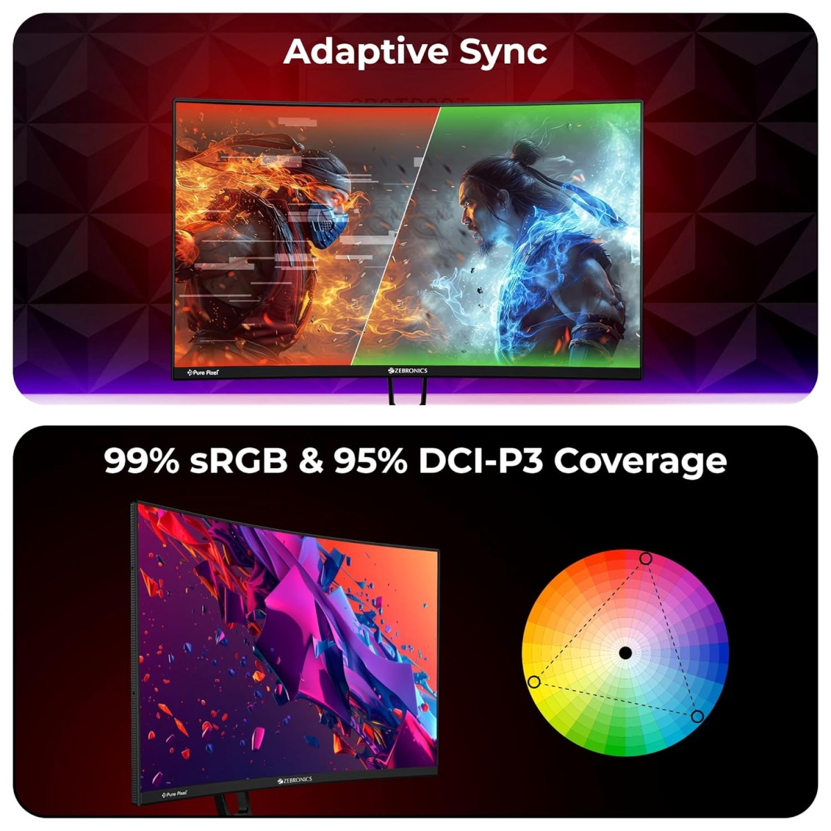 ZEBRONICS N24A 24"(60.4 cm) Gaming Monitor, FHD 1920x1080, IPS-Antiglare Display, 280Nits, 180Hz, 1ms MPRT, HDR10, 99% sRGB, Adaptive Sync, 1 x DP | 1 x HDMI | 1 x 3.5mm