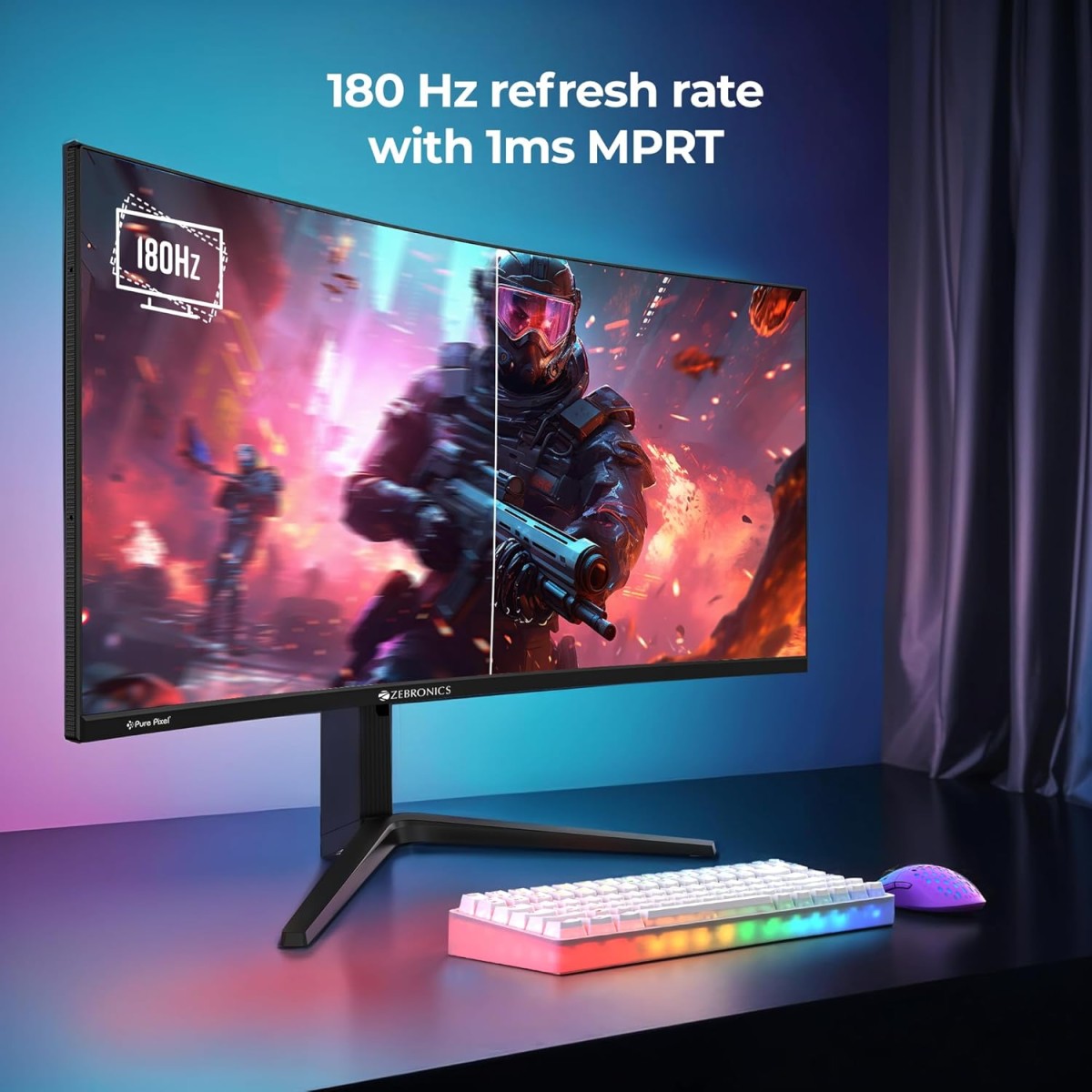 ZEBRONICS N24A 24"(60.4 cm) Gaming Monitor, FHD 1920x1080, IPS-Antiglare Display, 280Nits, 180Hz, 1ms MPRT, HDR10, 99% sRGB, Adaptive Sync, 1 x DP | 1 x HDMI | 1 x 3.5mm