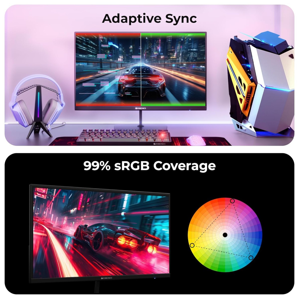 ZEBRONICS N24A 24"(60.4 cm) Gaming Monitor, FHD 1920x1080, IPS-Antiglare Display, 280Nits, 180Hz, 1ms MPRT, HDR10, 99% sRGB, Adaptive Sync, 1 x DP | 1 x HDMI | 1 x 3.5mm