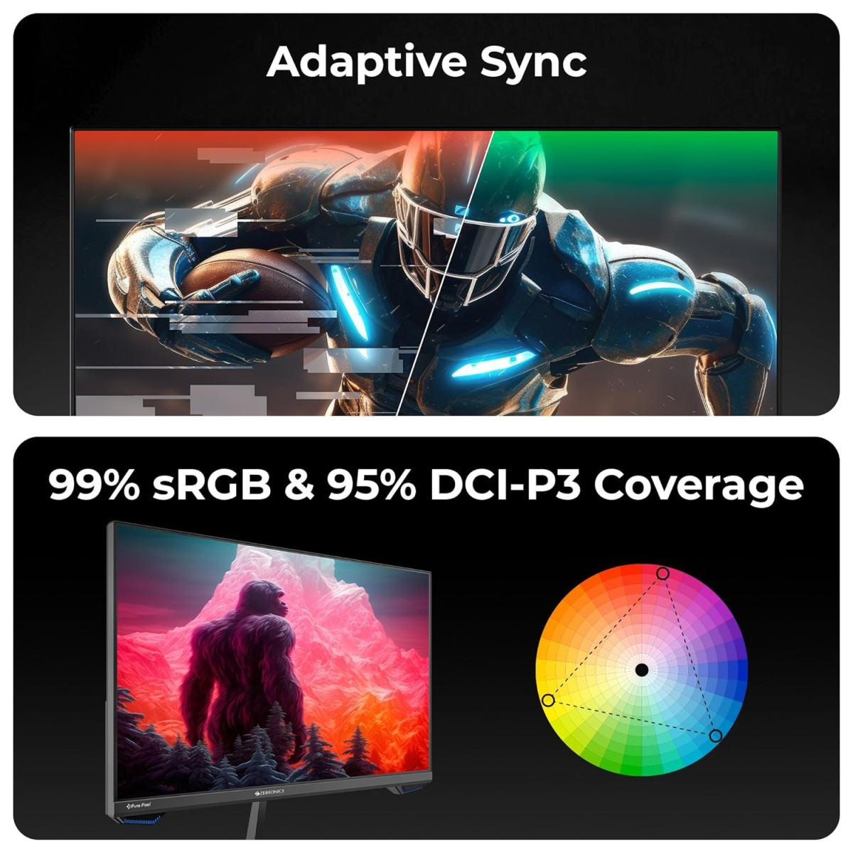 ZEBRONICS N24A 24"(60.4 cm) Gaming Monitor, FHD 1920x1080, IPS-Antiglare Display, 280Nits, 180Hz, 1ms MPRT, HDR10, 99% sRGB, Adaptive Sync, 1 x DP | 1 x HDMI | 1 x 3.5mm