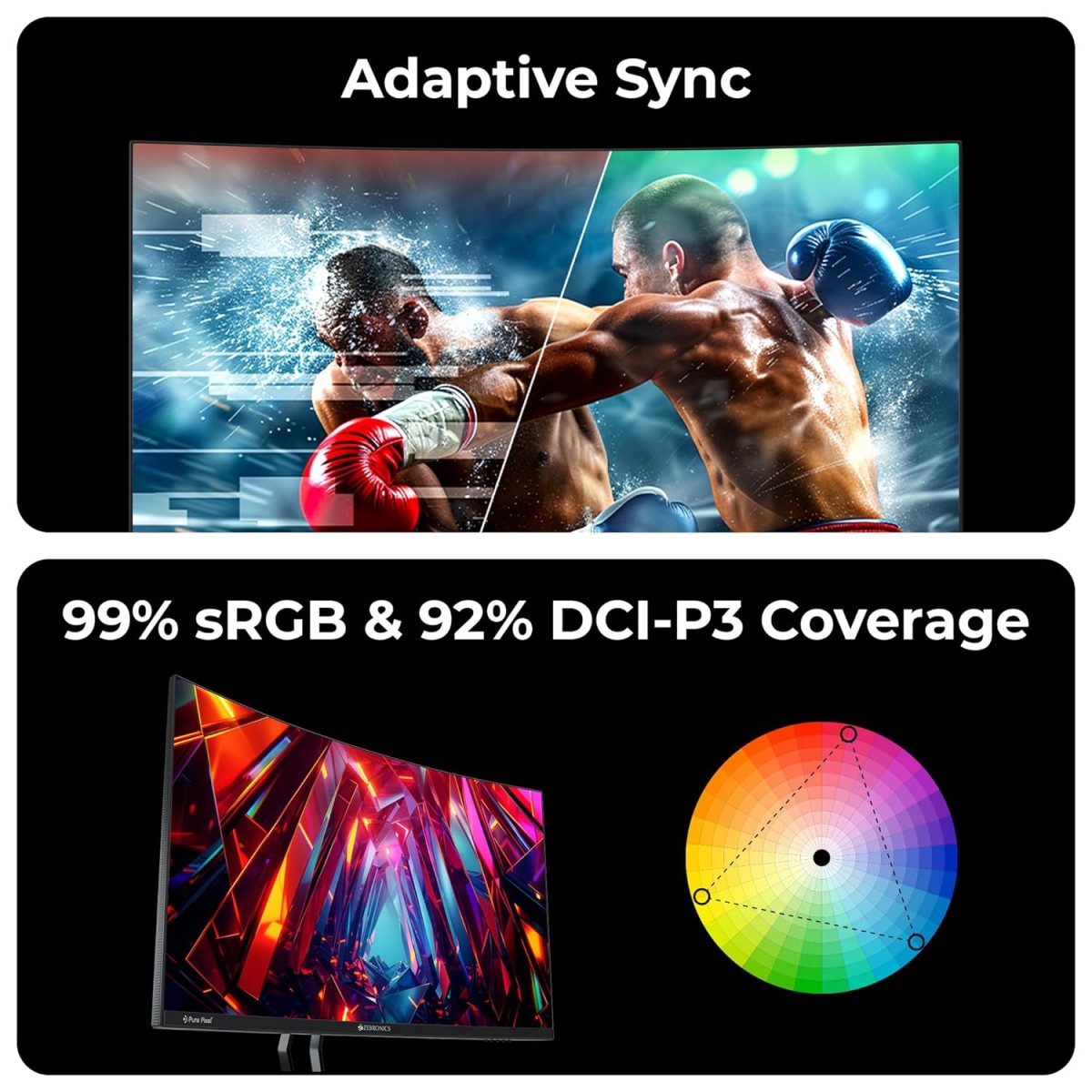 ZEBRONICS N24A 24"(60.4 cm) Gaming Monitor, FHD 1920x1080, IPS-Antiglare Display, 280Nits, 180Hz, 1ms MPRT, HDR10, 99% sRGB, Adaptive Sync, 1 x DP | 1 x HDMI | 1 x 3.5mm