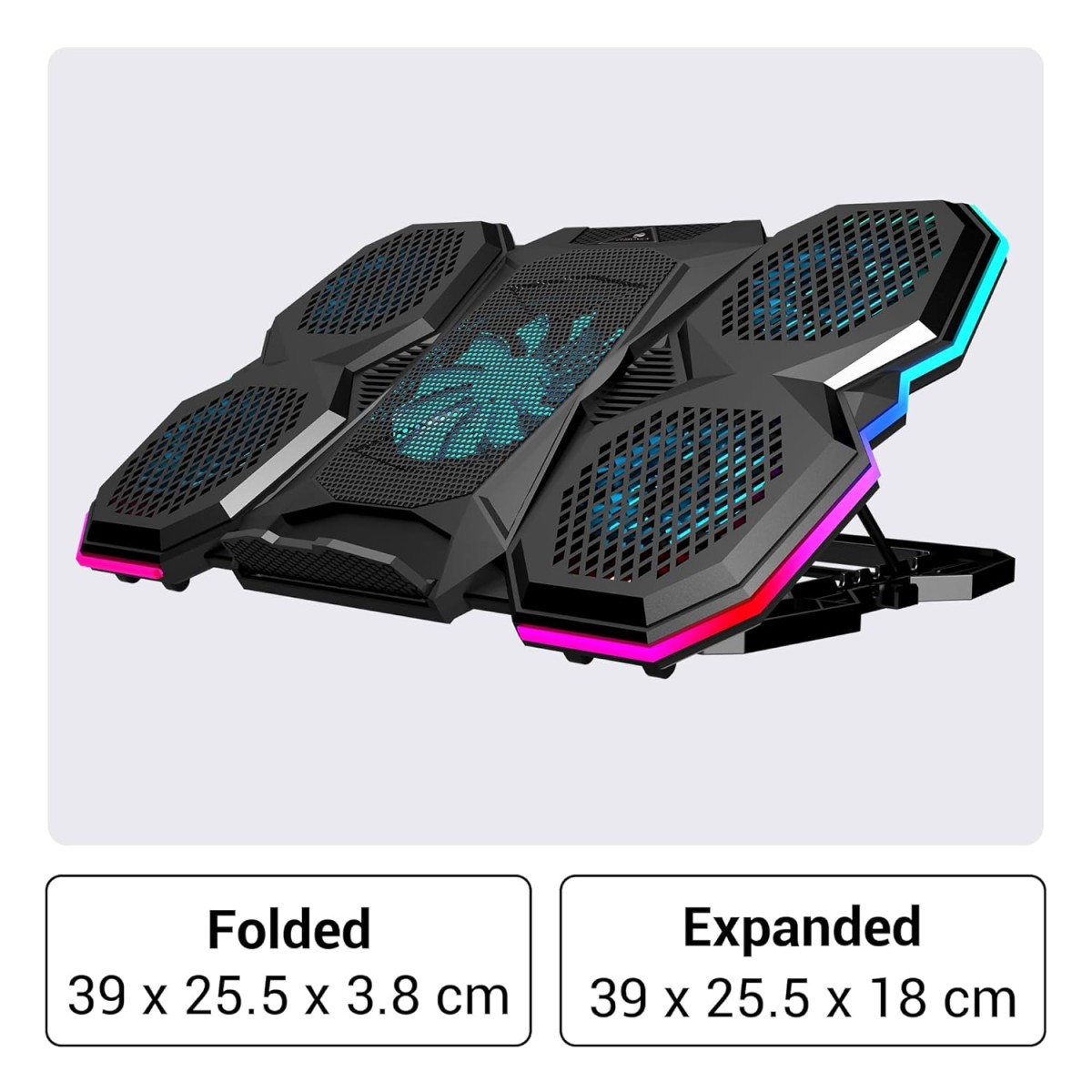 ZEBRONICS NC8000 Laptop Cooling Pad, Upto 17 inch, 5 Fans, 5 Level Adjustable, Speed Control, 10 RGB Modes, USB Port, Mobile Holder