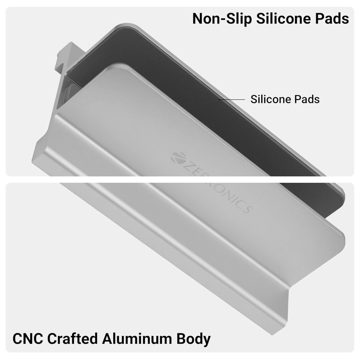 ZEBRONICS NS2000V Vertical Laptop Stand, Devices up-to 2.5cm Thickness, Minimalist & Compact, Matte Design, CNC Crafted Aluminum Body, Non-Slip Silicone Pads