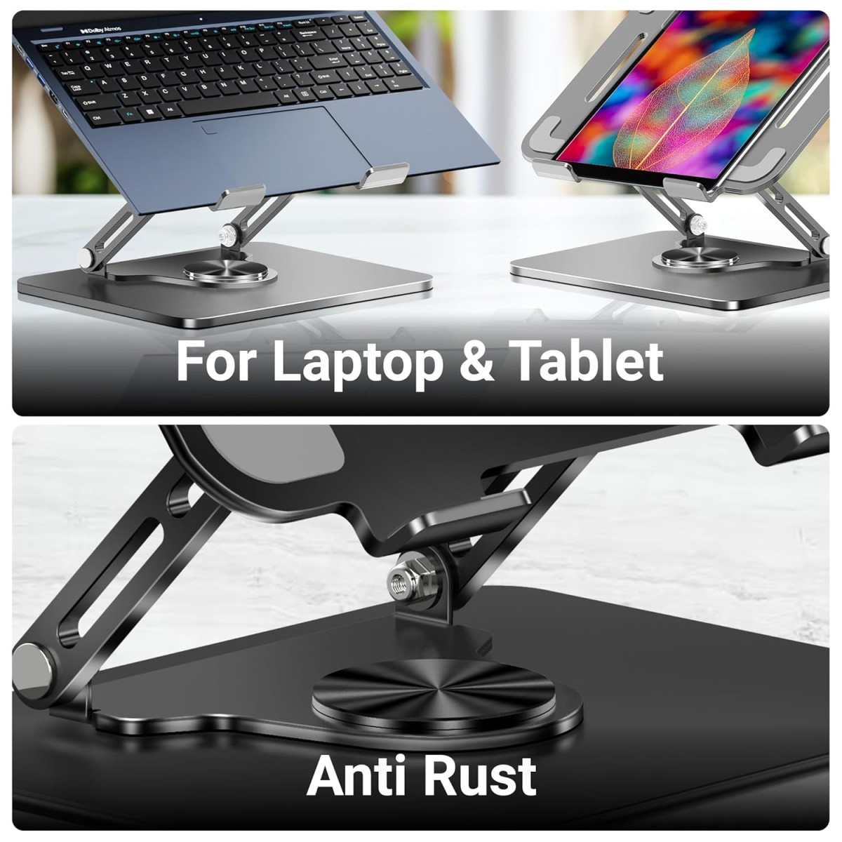 ZEBRONICS NS3000 PRO 360° Rotatable Laptop Stand, Supports up to 17” (43cm) Laptops, Tablets, Supports Max 5kg, Carbon Steel with Anti Rust Body, Anti-Slip/Scratch Silicone Pads