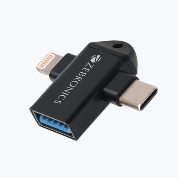 ZEBRONICS OTG2, 2 in 1 Lightning | Type C - USB OTG Converter, USB 3.0, Backward Compatible, Speeds Upto 5Gbps, Compatible with iPhone, iPad, Android, Laptop