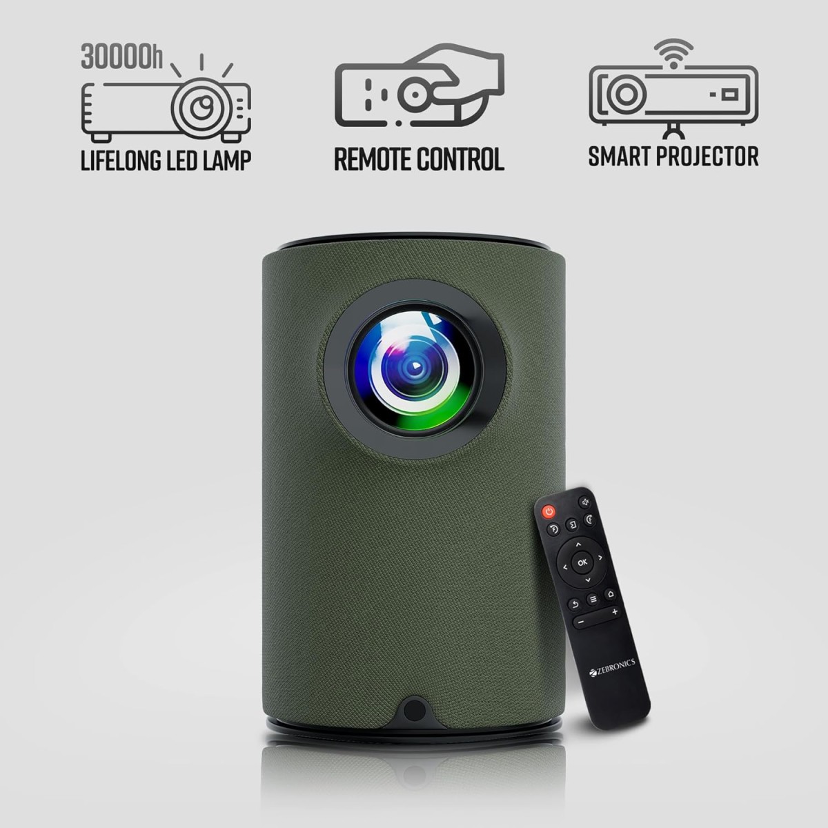ZEBRONICS PIXAPLAY 22, Smart Projector, 3400 Lumens, 4K Support,160 Inch Screen Size, Supports Bluetooth, HDMI, USB, WiFi, 720p Native, Powerful Speaker, Electronic Focus, APP Support, Miracast