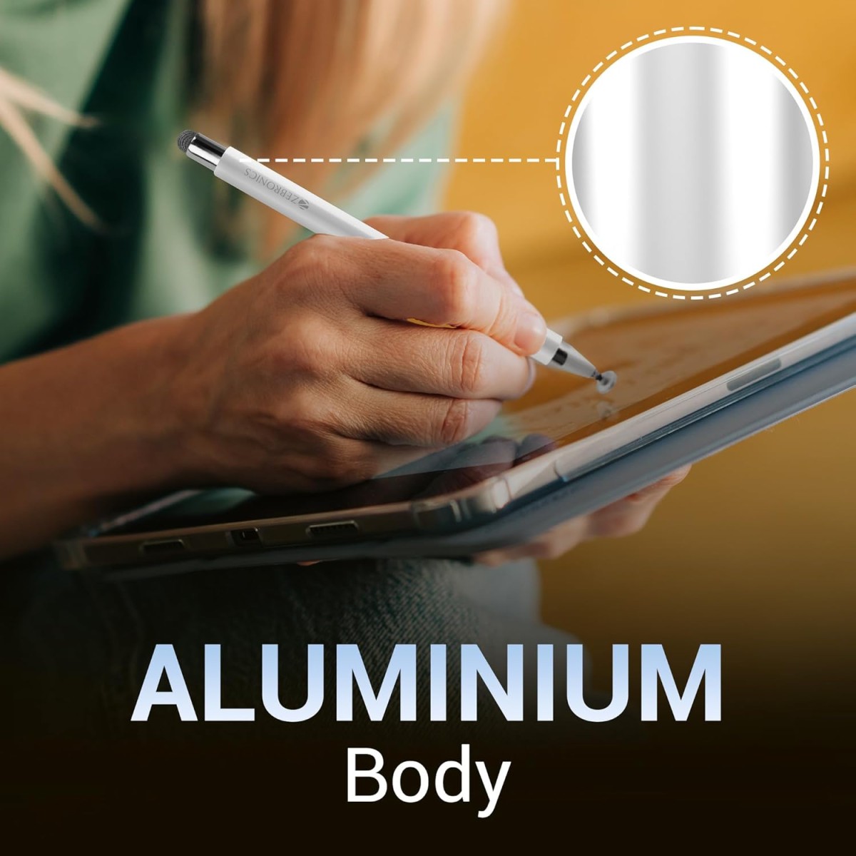 ZEBRONICS Stylus for iOS, Android, Windows, Smartphones, Tablets, with Double Side (Mesh + Disc Type), Replaceable Nib, Capacitive Pen