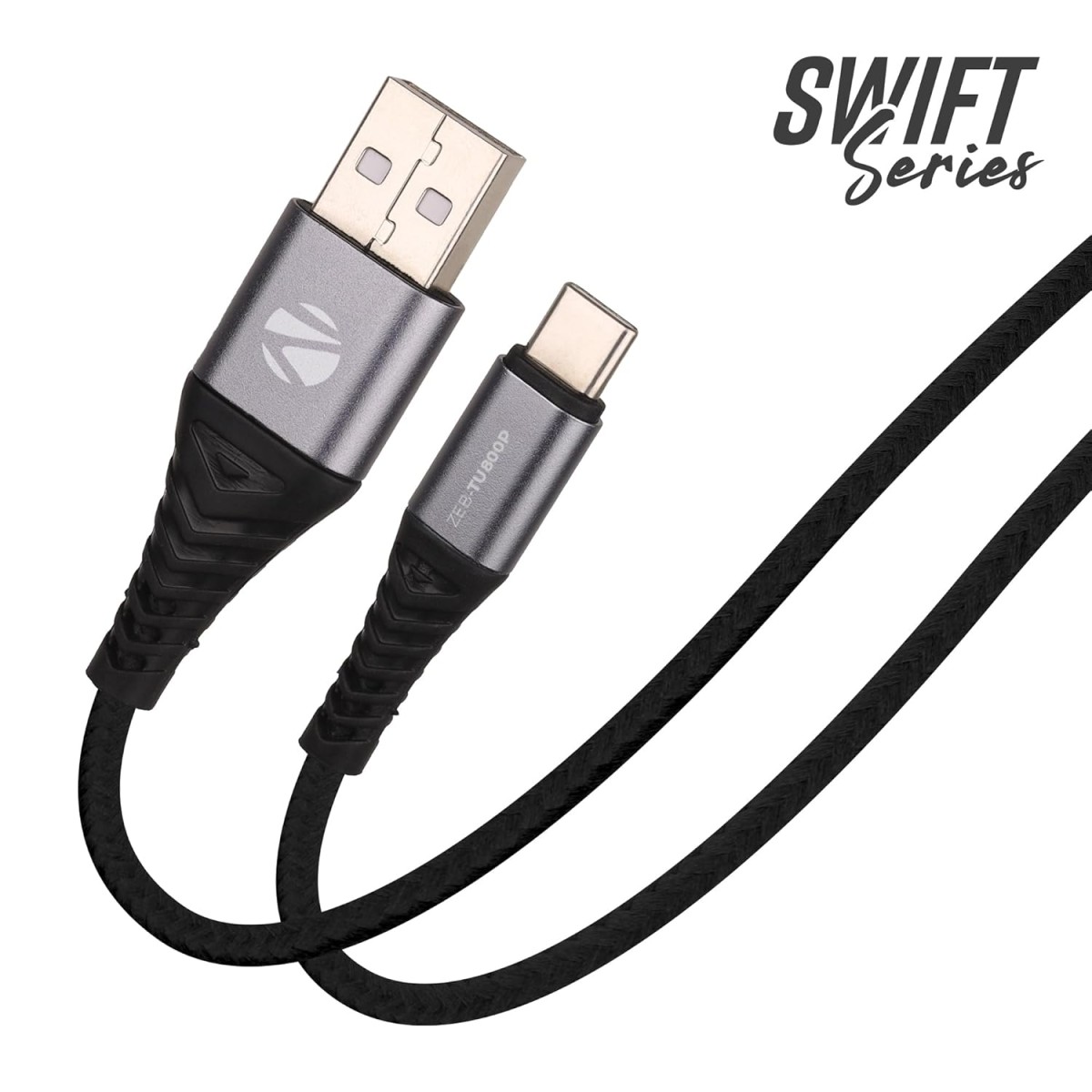 ZEBRONICS TU800P USB - Type C Braided Cable, 80 Watts, Rapid Charging, Charge & Sync, 1 Meter, Compatible with iPhone 15 | Samsung | OnePlus | Xiaomi | Realme | Oppo