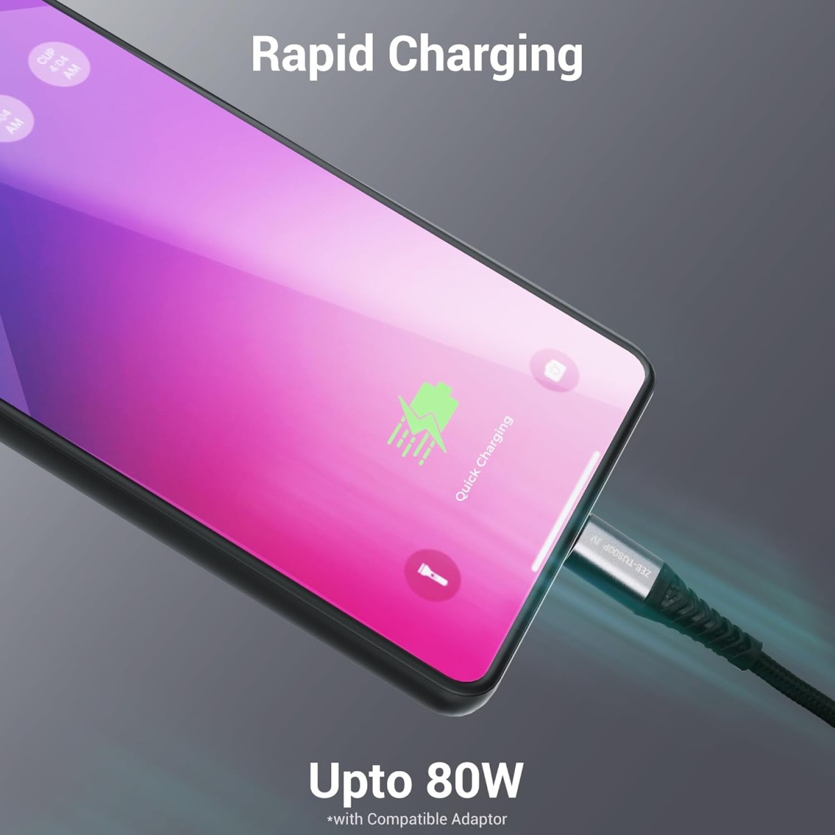 ZEBRONICS TU800P USB - Type C Braided Cable, 80 Watts, Rapid Charging, Charge & Sync, 1 Meter, Compatible with iPhone 15 | Samsung | OnePlus | Xiaomi | Realme | Oppo