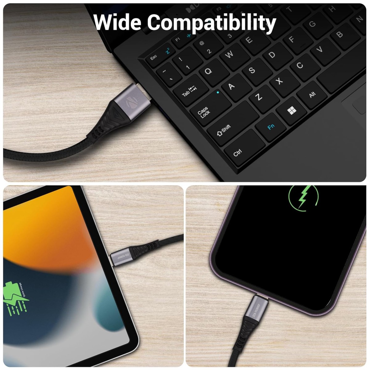 ZEBRONICS TU800P USB - Type C Braided Cable, 80 Watts, Rapid Charging, Charge & Sync, 1 Meter, Compatible with iPhone 15 | Samsung | OnePlus | Xiaomi | Realme | Oppo