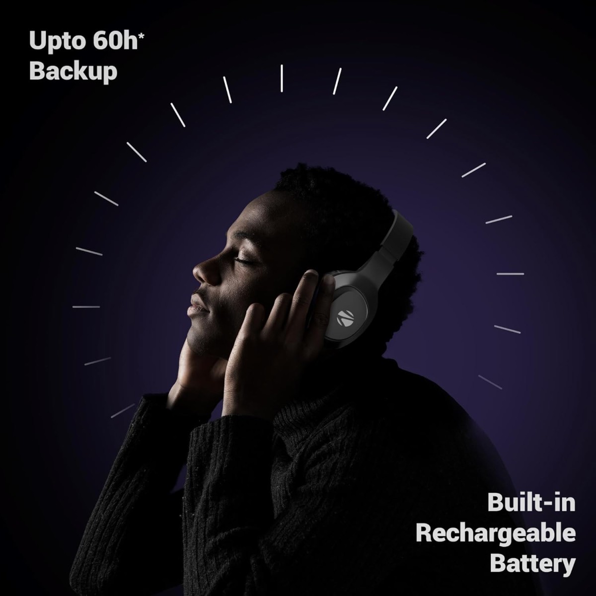 ZEBRONICS Thunder NEO, Wireless Over Ear Headphone, Upto 60 Hours Backup, Gaming Mode, Dual Pairing, Rapid Charge, BT v5.4, AUX, 3 EQ Modes, ENC for Callling, Voice Assistant, Deep Bass (Black)