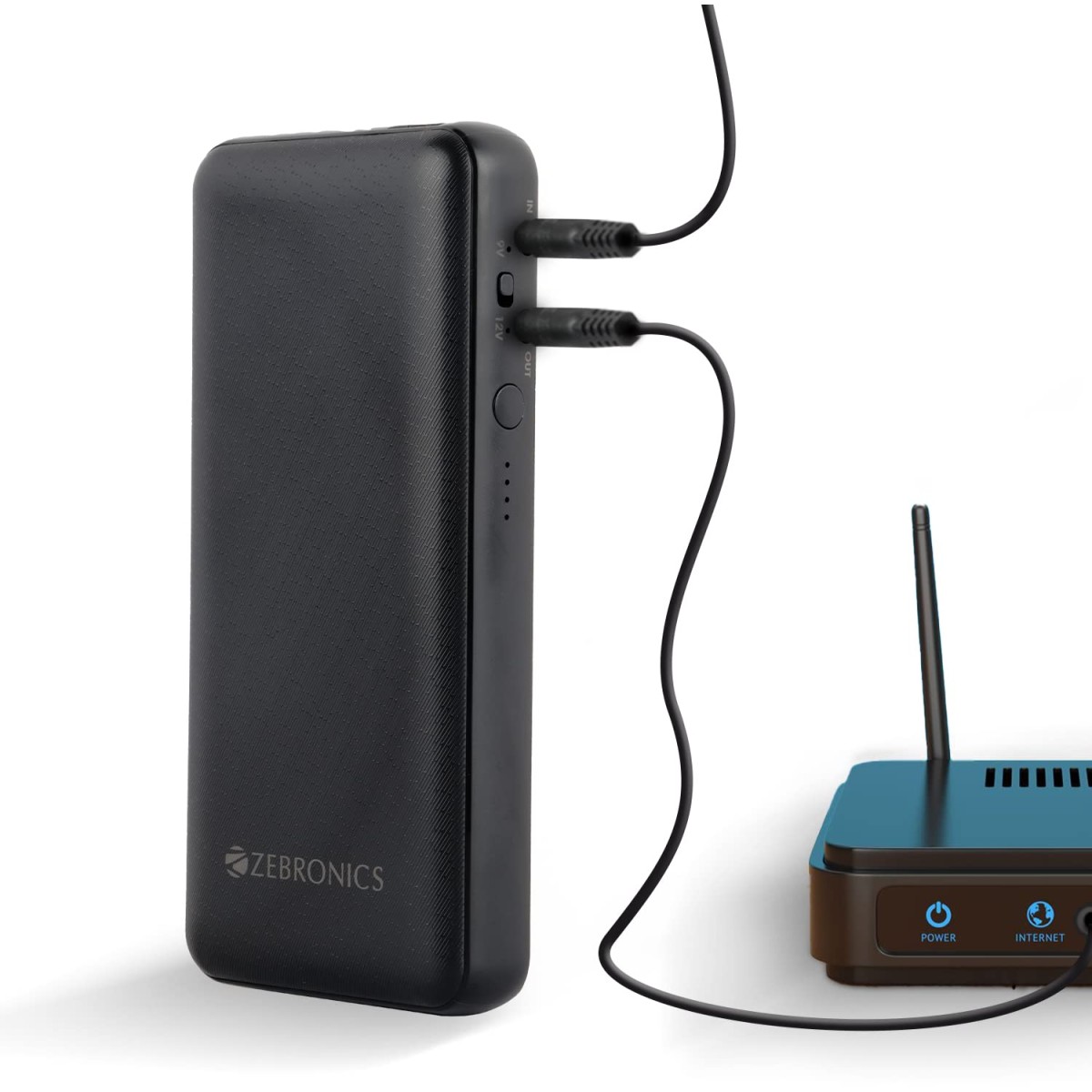 ZEBRONICS ZEB-M24Q27 Router UPS with 19200mAh, 48W max, Built-in protections, LED Indicator, DC 12V/9V/5V Input Output Support, Toggle Switch, DC5521 pin IO converters and 2X USB Output, Black ZEBRONICS ZEB-M24Q27 Router UPS with 19200mAh, 48W max, Built-in protections, LED Indicator, DC 12V/9V/5V Input Output Support, Toggle Switch, DC5521 pin IO converters and 2X USB Output, Black