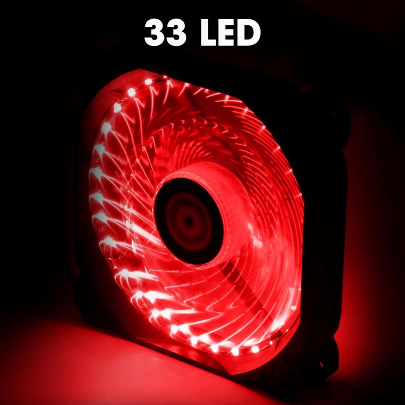 ZEBRONICS ZEB-PGF110 120mm Red Premium Chassis Fan, with High Speed 43.5CFM Airflow, Hydraumatic Bearing, 33 LEDs, Anti Vibration Pads, 4 Pin Molex and 3 Pin Connector.