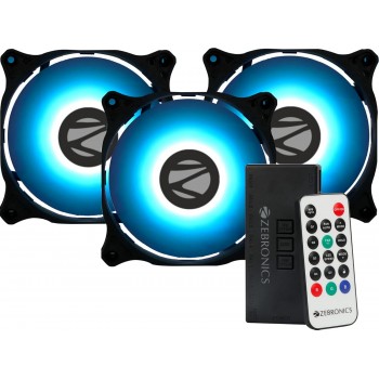 ZEBRONICS ZEB-PGF500C 120mmx3 Premium Chassis ARGB Fans Combo Kit with RGB Controller, Remote, 35CFM Airflow, RGB Sync, Hydro Bearing, Inner Glow with 8 LEDs, ARGB Extender and Dual 3 Pin Connector.