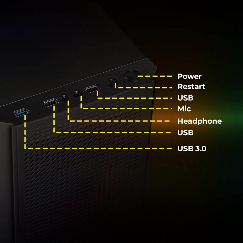 ZEBRONICS Zeb- AUXO Gaming Cabinet with Micro ATX Support, USB3.0, Dual 120mm Front Multicolor LED Fans, Tempered Glass, 255mm VGA Size, Maximum 4X SSD 2X HDD Capacity (Black)