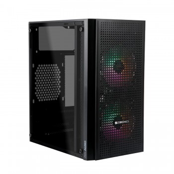 ZEBRONICS Zeb- AUXO Gaming Cabinet with Micro ATX Support, USB3.0, Dual 120mm Front Multicolor LED Fans, Tempered Glass, 255mm VGA Size, Maximum 4X SSD 2X HDD Capacity (Black)