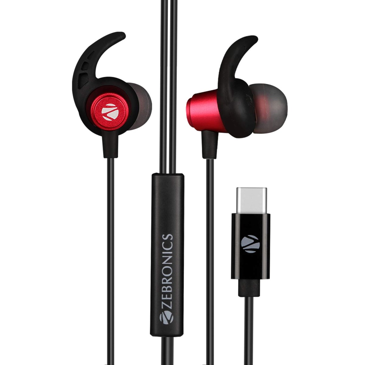 ZEBRONICS Zeb-Buds C in Ear Type C Wired Earphones with Mic Red