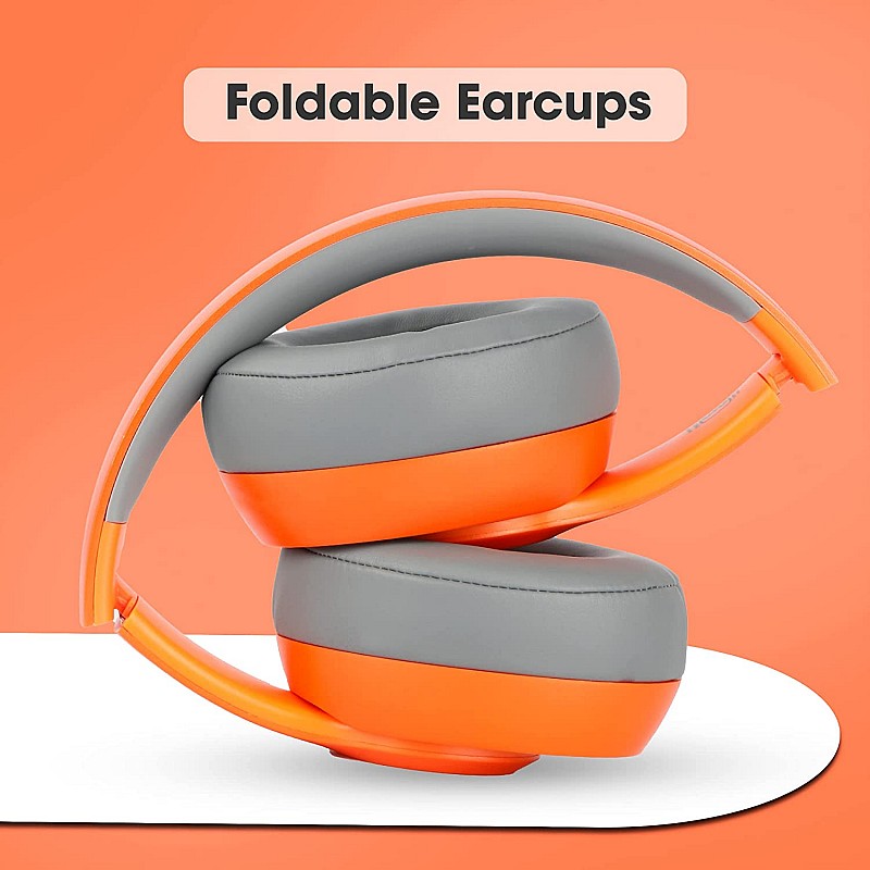 ZEBRONICS Zeb-DUKE1 Wireless  5.0  Headphone with   34Hrs* Battery Backup, Dual Pairing, Media & Volume Control h mic (Orange with Grey)