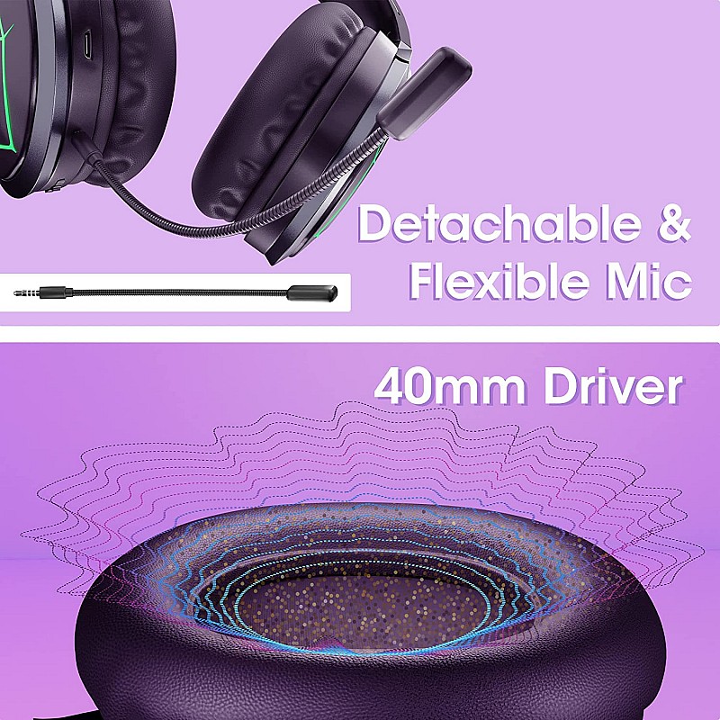 ZEBRONICS Zeb-Envy Bluetooth Wireless Over Ear Headphones with Mic with 33 hrs Playback time, Breathing RGB Lights and (Black)