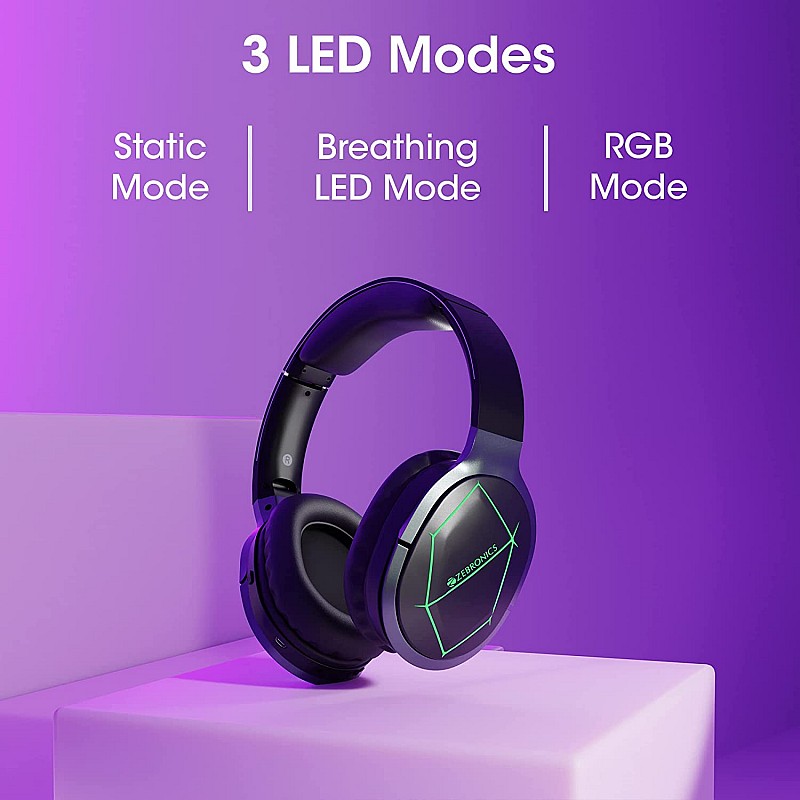 ZEBRONICS Zeb-Envy Bluetooth Wireless Over Ear Headphones with Mic with 33 hrs Playback time, Breathing RGB Lights and (Black)