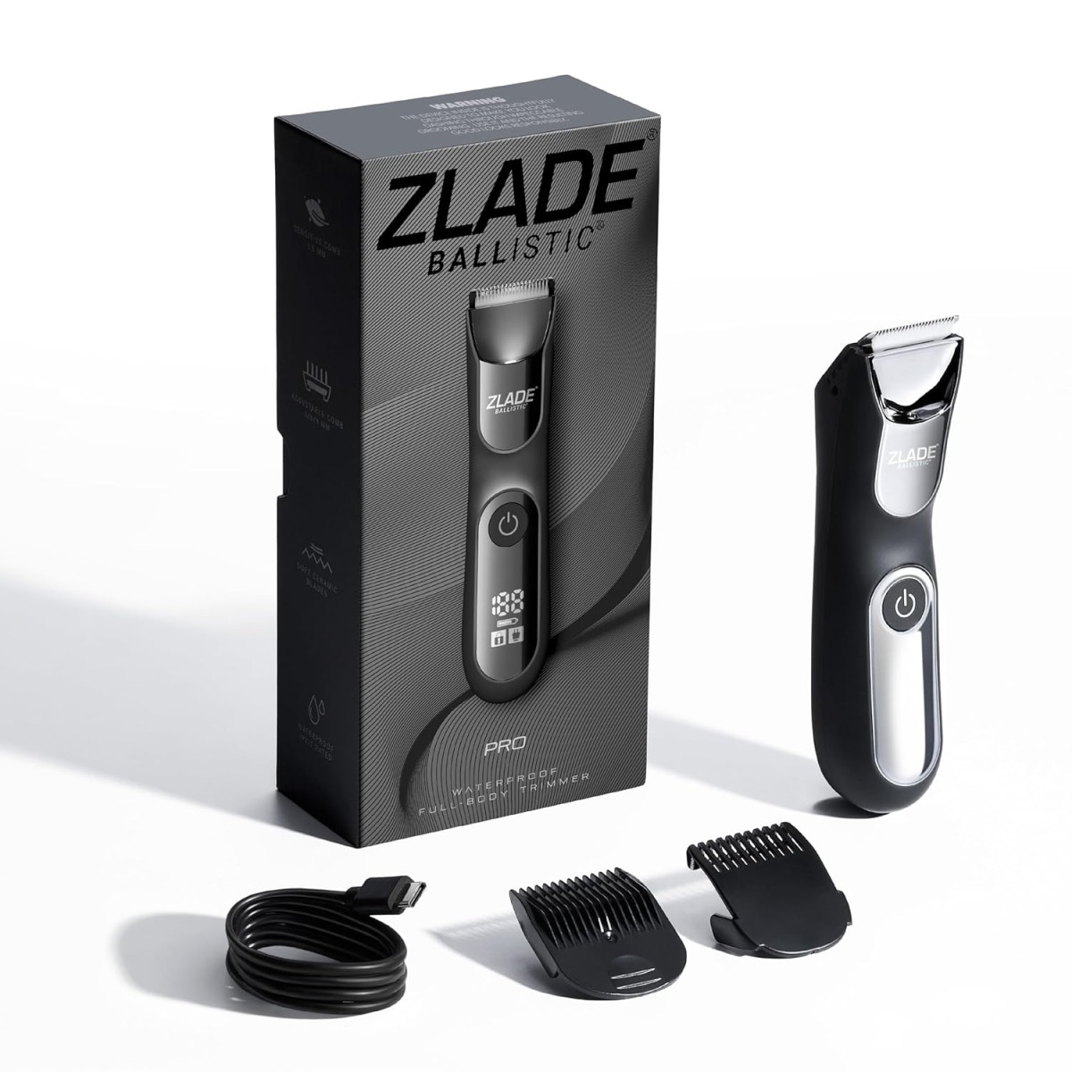 ZLADE Ballistic Pro Full Body Trimmer Electric Shaver For Men|Beard,Body,Balls,Pubic Hair,Private Parts | Ipx7 Waterproof,No Nicks Or Cuts | 1 Hour Non Stop Runtime | 5 Mins Usb C Fast Charging,Black