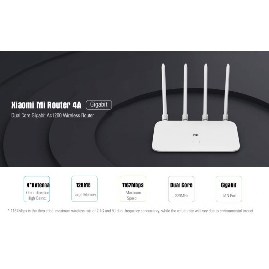 Mi 4A Router Gigabit Edition 2.4GHz 5GHz WiFi 16MB ROM 128MB DDR3 High Gain 4 Antenna Remote APP Control Support IPv6 (White)