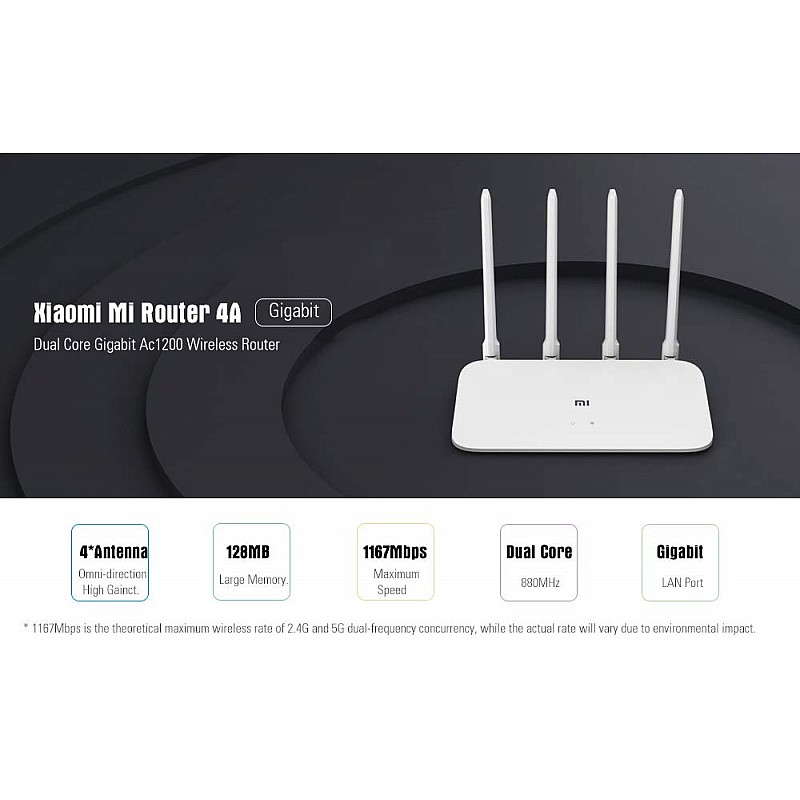 Mi 4A Router Gigabit Edition 2.4GHz 5GHz WiFi 16MB ROM 128MB DDR3 High Gain 4 Antenna Remote APP Control Support IPv6 (White)