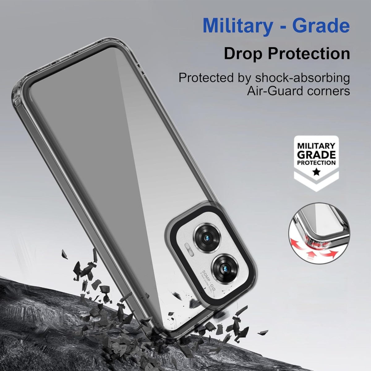 Zapcase Back Case Cover for Motorola Edge 50 Fusion | Compatible for Motorola Edge 50 Fusion Back Cover | Case Cover with Camera Protection | (TPU + PC | Translucent Black)