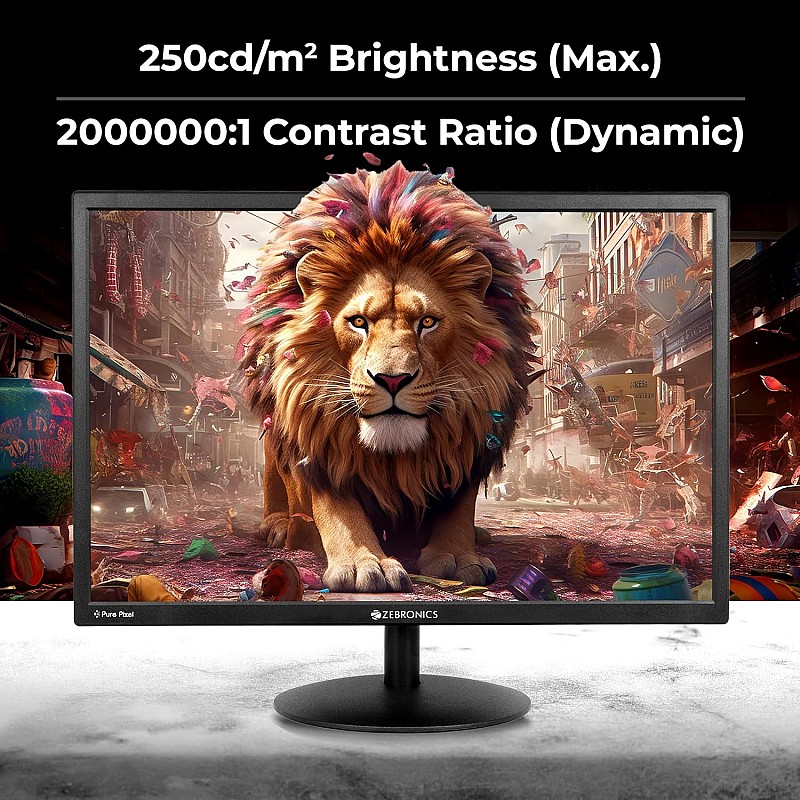 Zebronics Ea122 Led Monitor with Hd+ 1680X1050, 2000000:1 Contrast Ratio (Dynamic), 250Cd/M² Brightness (Max), Wall Mountable, Dual Input Hdmi & Vga, 16:10 Aspect Ratio, 16.7M Colors, Black