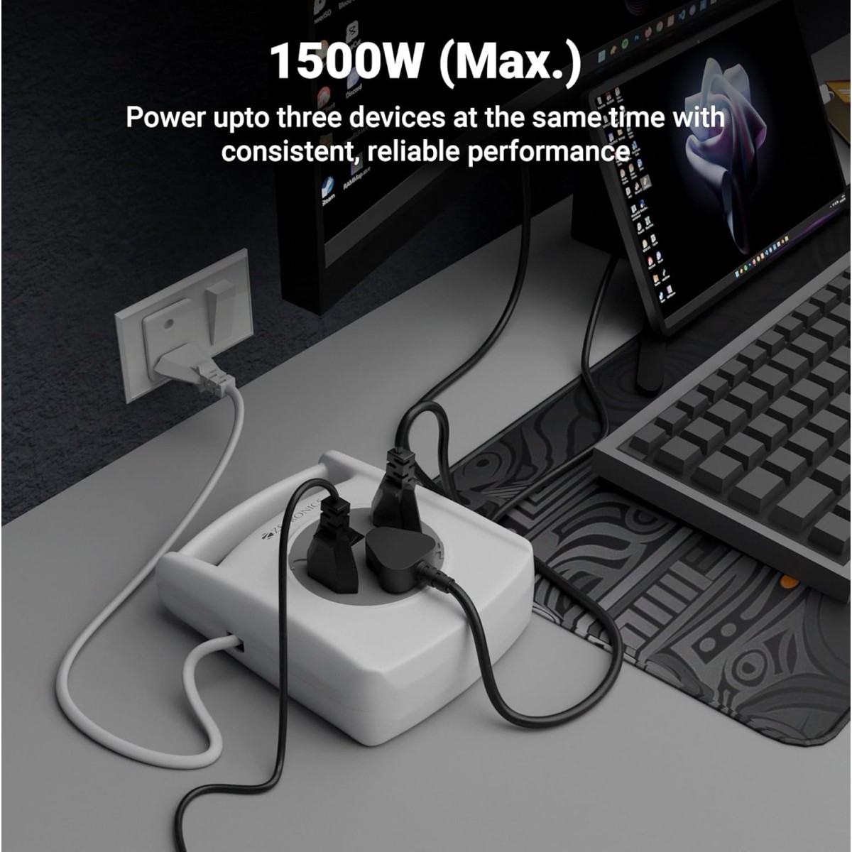 Zebronics Multi-Plug Power Extension Socket, 1500 Watts, 6 Amps, 3X Universal Socket, 8 Meter, Carry Handle, LED Indicator, On/Off Switch, for Office and Home Appliances (Power Block 138)