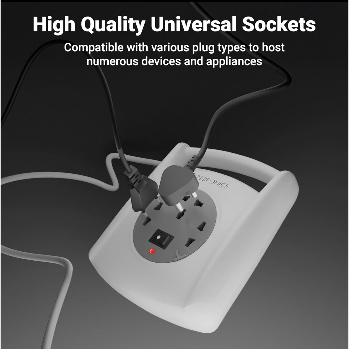 Zebronics Multi-Plug Power Extension Socket, 1500 Watts, 6 Amps, 3X Universal Socket, 8 Meter, Carry Handle, LED Indicator, On/Off Switch, for Office and Home Appliances (Power Block 138)