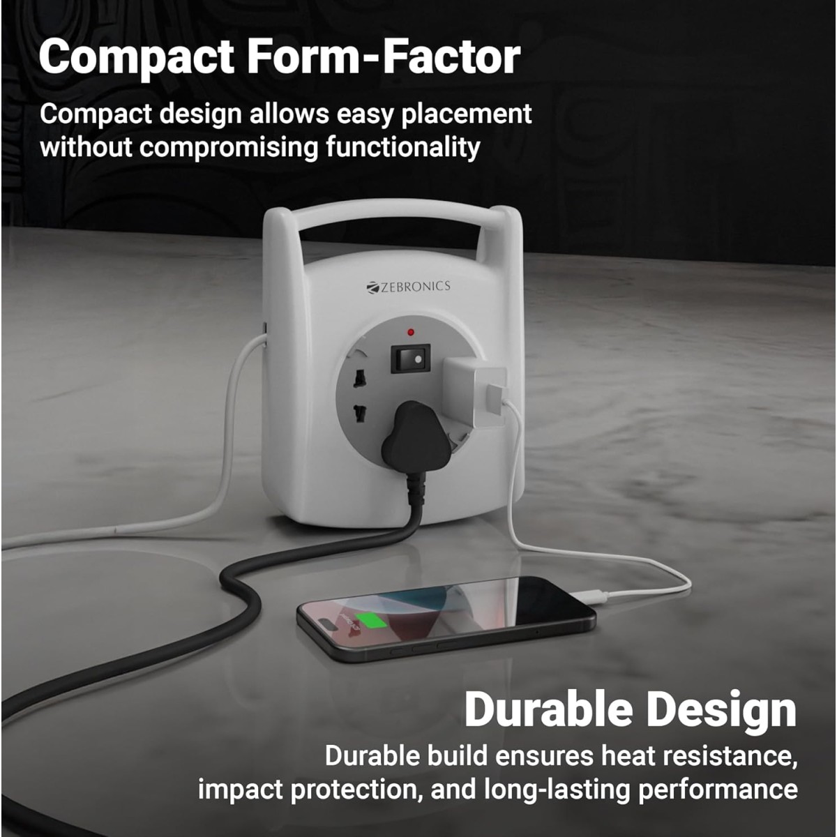 Zebronics Multi-Plug Power Extension Socket, 1500 Watts, 6 Amps, 3X Universal Socket, 8 Meter, Carry Handle, LED Indicator, On/Off Switch, for Office and Home Appliances (Power Block 138)