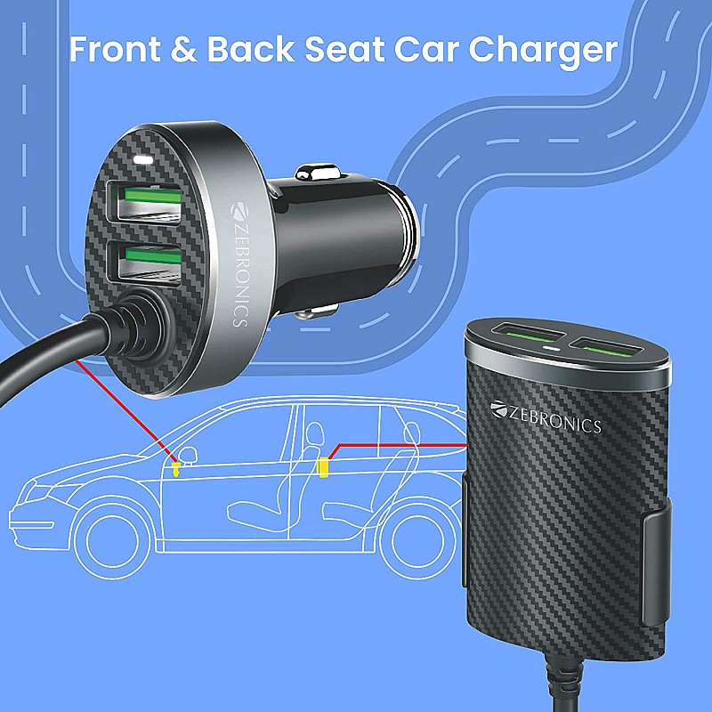 Zebronics ZEB-CC514AE Dual Port Front Back seat car Charger That Comes with Fast Charge