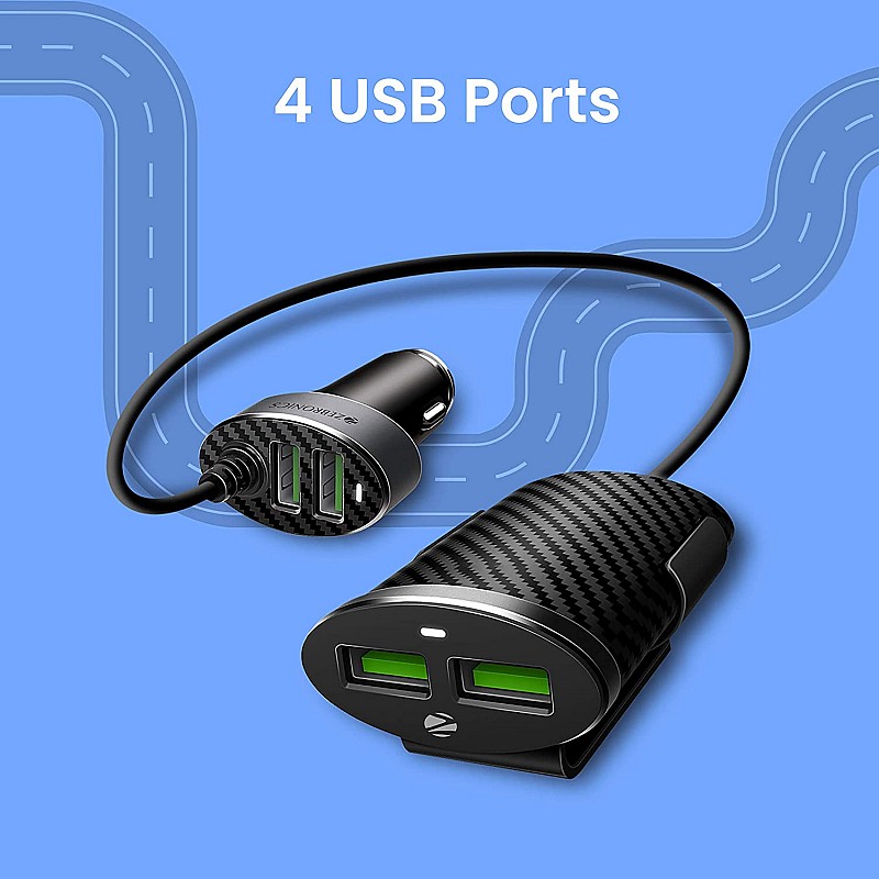 Zebronics ZEB-CC514AE Dual Port Front Back seat car Charger That Comes with Fast Charge