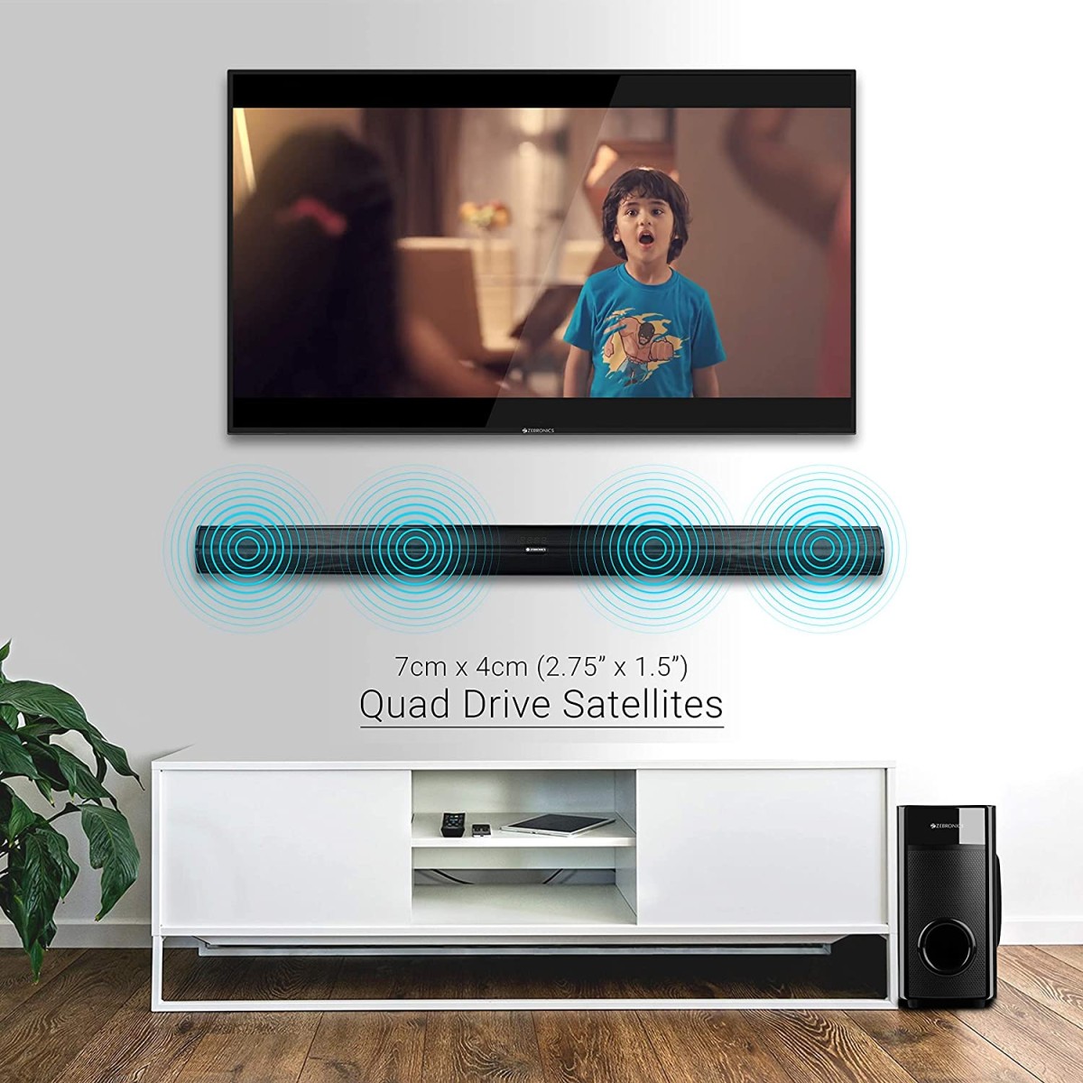 Zebronics ZEB-JUKE BAR 4 Wireless Bluetooth Soundbar With Subwoofer Supporting Wall Mount, USB, SD, FM, AUX, TV IN & Remote Control.