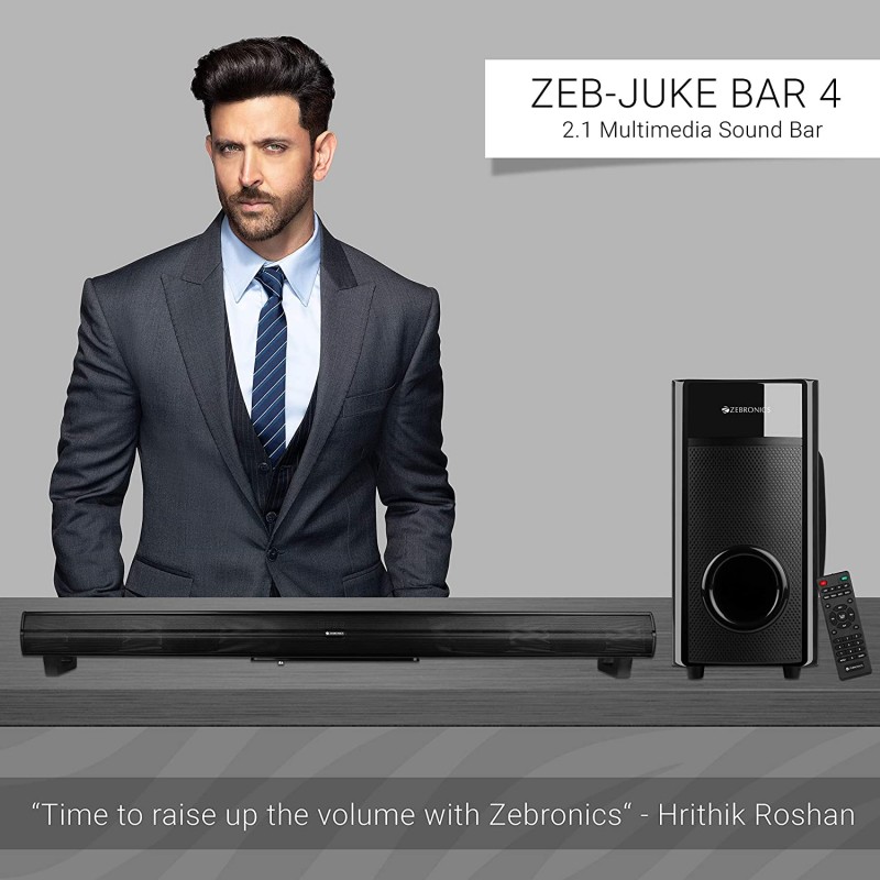 Zebronics ZEB-JUKE BAR 4 Wireless Bluetooth Soundbar With Subwoofer Supporting Wall Mount, USB, SD, FM, AUX, TV IN & Remote Control. Zebronics ZEB-JUKE BAR 4 Wireless Bluetooth Soundbar With Subwoofer Supporting Wall Mount, USB, SD, FM, AUX, TV IN & Remote Control.