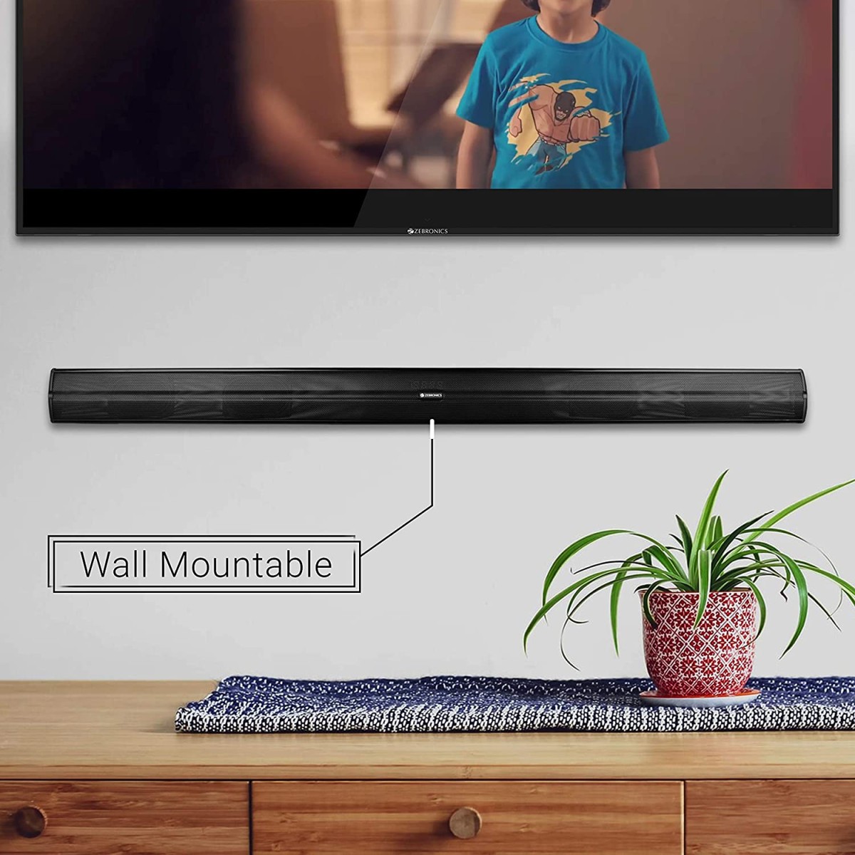 Zebronics ZEB-JUKE BAR 4 Wireless Bluetooth Soundbar With Subwoofer Supporting Wall Mount, USB, SD, FM, AUX, TV IN & Remote Control.