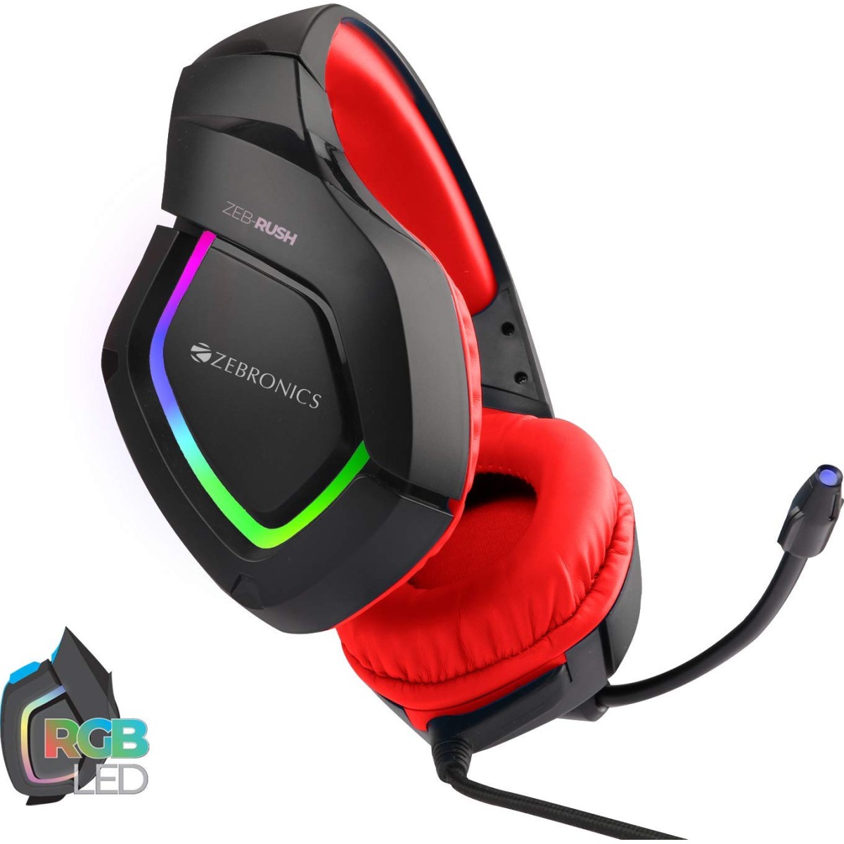 Zebronics ZEB-RUSH (Red) Premium Wired Gaming On Ear Headphone with RGB LEDs, Dual 3.5mm Jack, Converter Pin, Cushion Headband, Volume Controller, Adjustable Mic, 40mm Neodymium Drivers Zebronics ZEB-RUSH (Red) Premium Wired Gaming On Ear Headphone with RGB LEDs, Dual 3.5mm Jack, Converter Pin, Cushion Headband, Volume Controller, Adjustable Mic, 40mm Neodymium Drivers