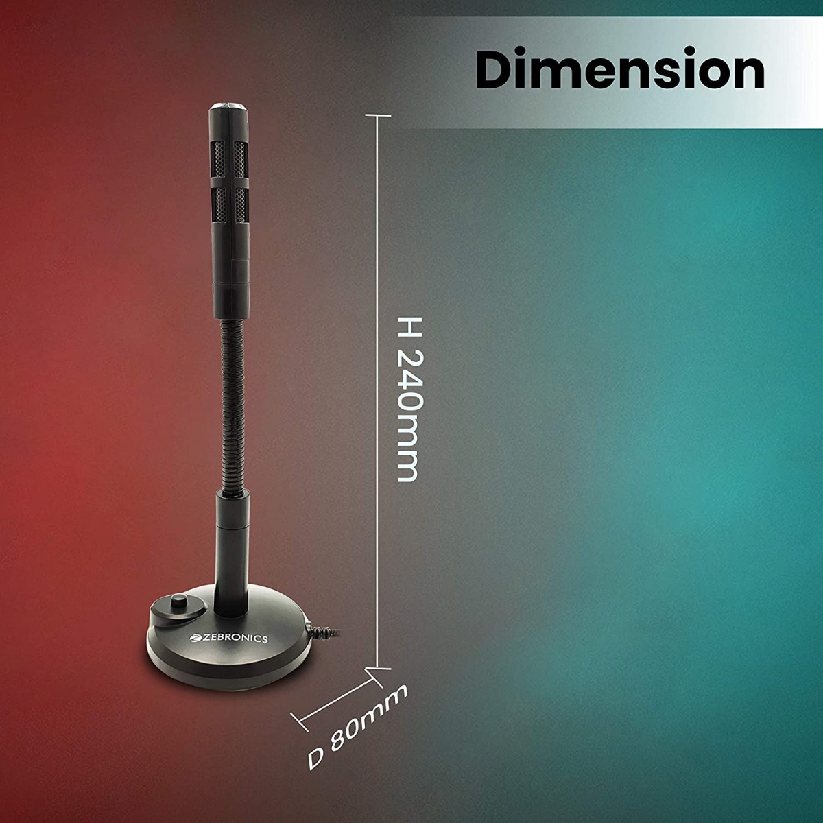 Zebronics ZEB-SM600 PRO Omnidirectional Desktop Microphone, 3.5mm Connector, Flexible Design, 2 Meter Braided Cable