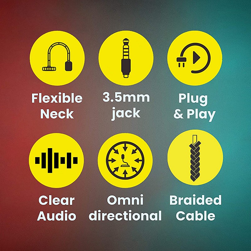 Zebronics ZEB-SM600 PRO Omnidirectional Desktop Microphone, 3.5mm Connector, Flexible Design, 2 Meter Braided Cable