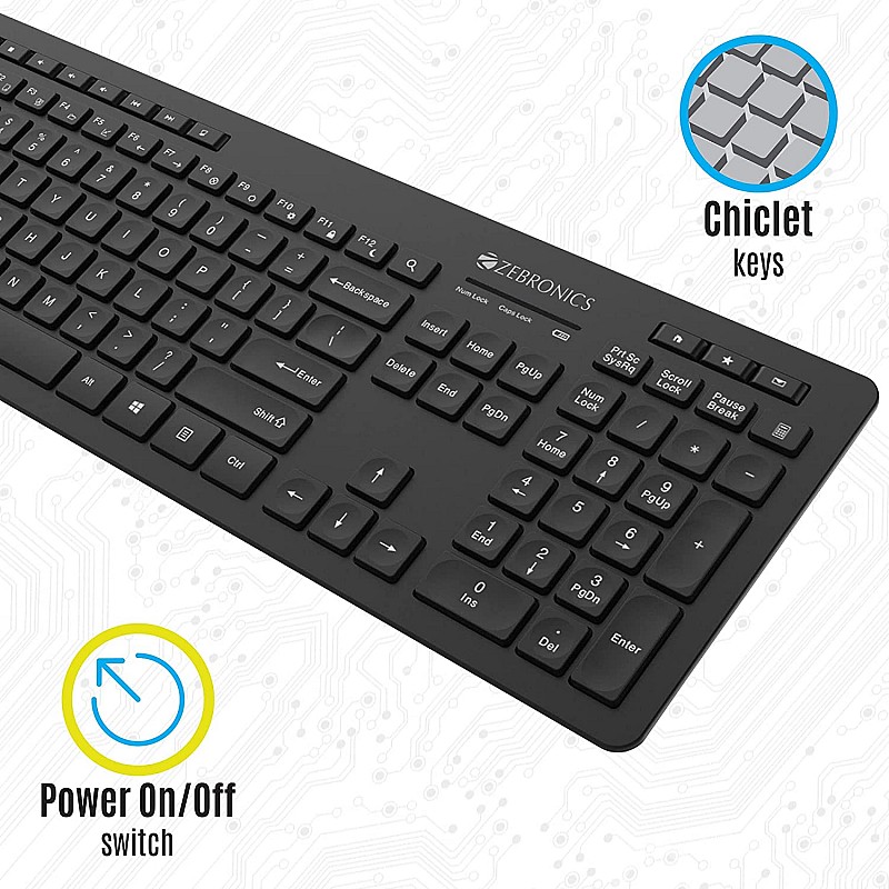 Zebronics Zeb-Companion 500 2.4GHz Wireless Keyboard & Mouse Combo, USB Nano Receiver, Chiclet Keys, Ultra Silent, Power On/Off Switch