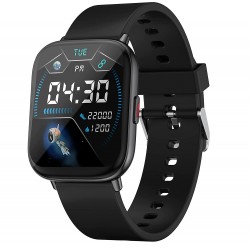 Zebronics Zeb-FIT5220CH Smart Fitness Watch, 2.5D Curved Glass 4.4cm Large Square Display Metal Body HR Monitor (Black)