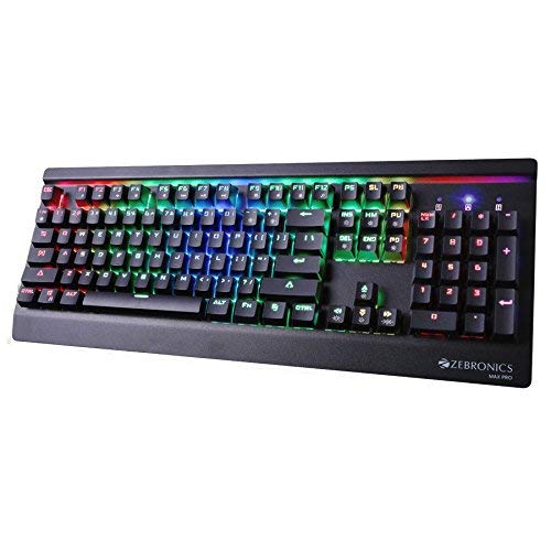 Zebronics Zeb-Max Pro Mechanical Gaming Full Size Keyboard, Suspended Keycaps, 18 RGB Light Modes (Gold Plated USB, Braided Cable) Zebronics Zeb-Max Pro Mechanical Gaming Full Size Keyboard, Suspended Keycaps, 18 RGB Light Modes (Gold Plated USB, Braided Cable)