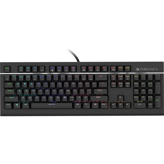 Zebronics Zeb-Max Pro Mechanical Gaming Full Size Keyboard, Suspended Keycaps, 18 RGB Light Modes (Gold Plated USB, Braided Cable) Zebronics Zeb-Max Pro Mechanical Gaming Full Size Keyboard, Suspended Keycaps, 18 RGB Light Modes (Gold Plated USB, Braided Cable)