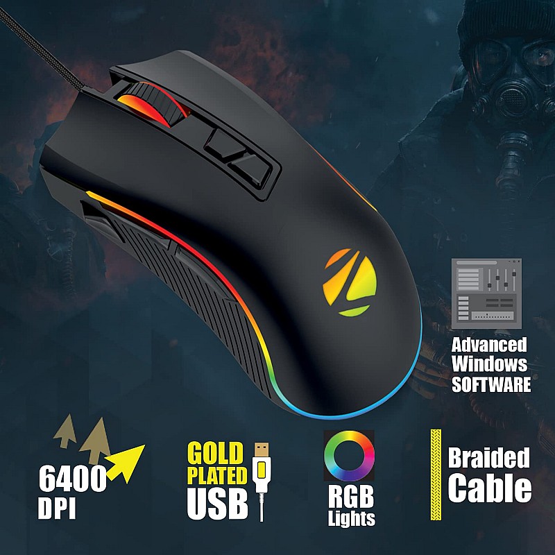 Zebronics Zeb Tempest - Premium USB Gaming Mouse with 7 Buttons, Upto 3200 DPI, RGB LED Modes and 1.8 Metre Braided Cable