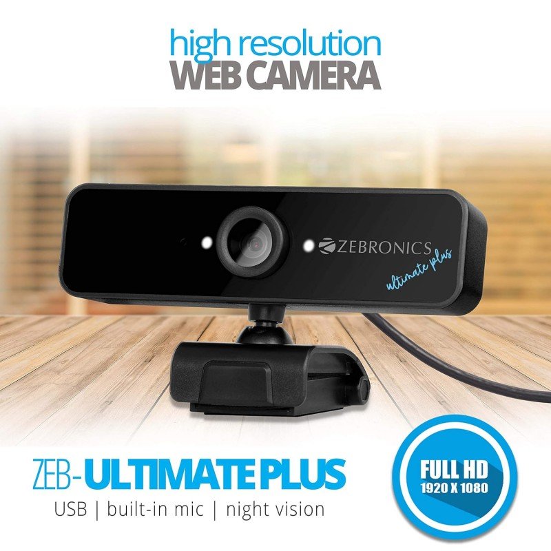 Zebronics Zeb-Ultimate Pro (Full HD) 1080p/30fps Webcam with 5P Lens, Built-in Mic, Auto White Balance, Night Vision, Manual Switch for LED (Black) Zebronics Zeb-Ultimate Pro (Full HD) 1080p/30fps Webcam with 5P Lens, Built-in Mic, Auto White Balance, Night Vision, Manual Switch for LED (Black)