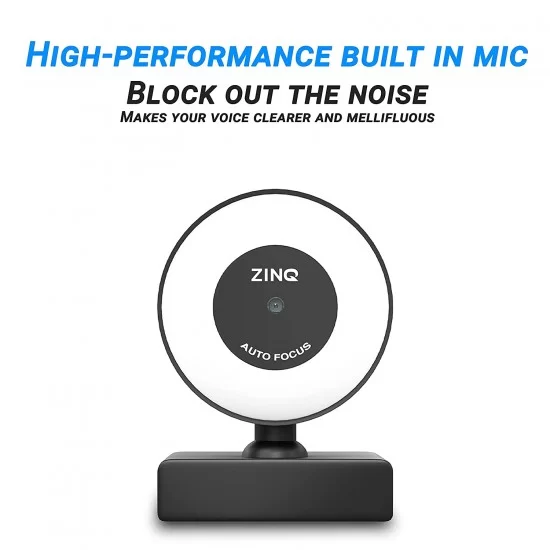 Zinq Auto Focus Full HD 1080P 2.1 Megapixel 30 FPS Ring Light Web Camera with Built-in Mic for PC/Mac/Laptop Video Calling (Black, ZQ-1080RL)