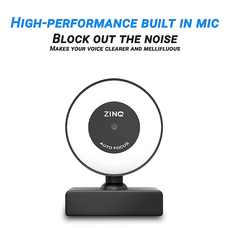 Zinq Auto Focus Full HD 1080P 2.1 Megapixel 30 FPS Ring Light Web Camera with Built-in Mic for PC/Mac/Laptop Video Calling (Black, ZQ-1080RL)